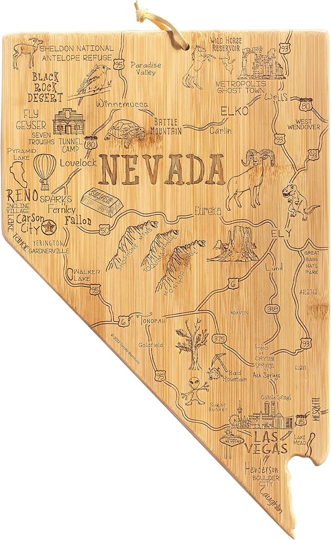 Totally Bamboo Destination Nevada State Shaped Serving and Cutting Board, Includes Hang Tie for Wall Display
