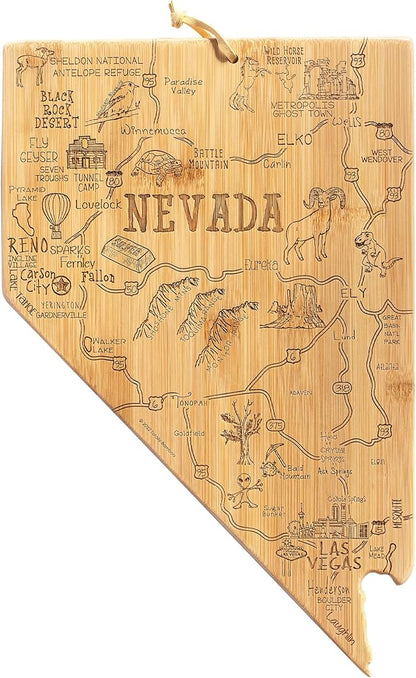 Totally Bamboo Destination Nevada State Shaped Serving and Cutting Board, Includes Hang Tie for Wall Display