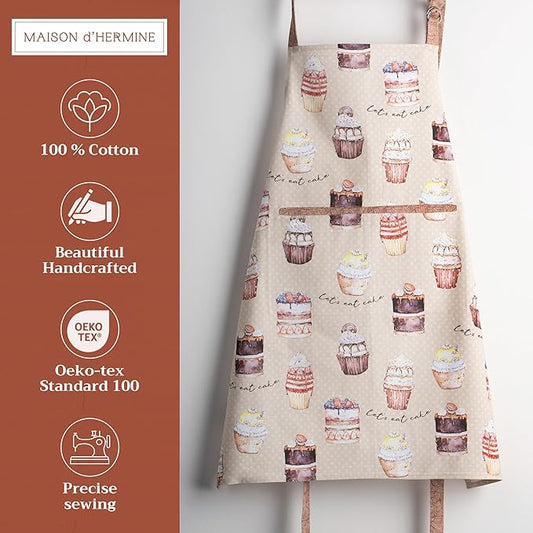 Maison d' Hermine 100% Cotton Apron for women with Pocket Kitchen Chef Apron for Men Cooking Spring Summer
