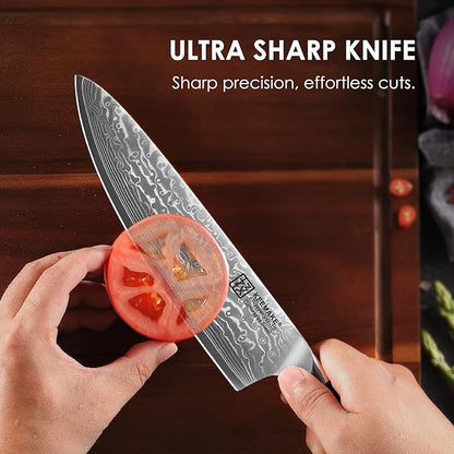 KEEMAKE Damascus Kitchen Knife Set, 2PCS Ultra Sharp 67-Layer Damascus Steel Chef Knife with G10 Non-Slip Handle, Elegant Box for Men Husband
