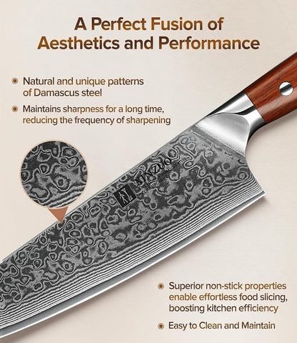 XINZUO Chef Knife 8.3 Inch, VG-10 Super Stainless Steel Gyuto Knife for Professional Chefs and Home Cooking, Ultra Sharp Kitchen Knife with Rosewood Handle - Yu Series