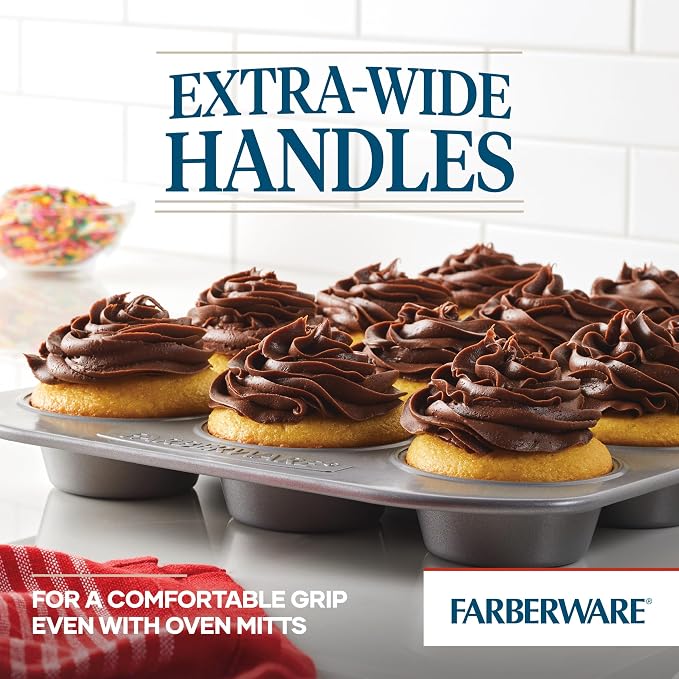 Farberware Bakeware Nonstick Muffin Pan, 12-Cup, Cupcake Baking Pan, Gray