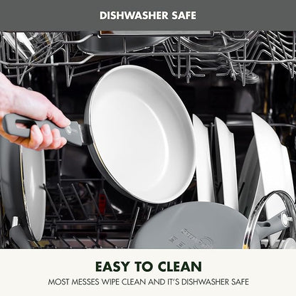 GreenPan Dover Healthy Ceramic Nonstick, 12 Piece Cookware Pots and Pans Set, PFAS-Free, Dishwasher Safe, Comfort Grip Handle, Gray