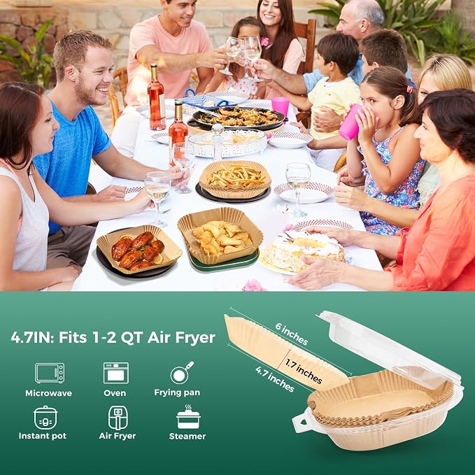 150PCS Small Air Fryer Liners Disposable, 4.7 Inch Parchment Paper for COSORI 2.1 Qt Air Fryer, Square Baking Paper Sheets for Mini Airfryer Basket