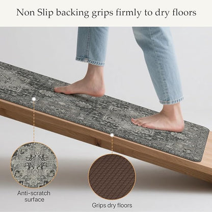 GENIMO Kitchen Mats for Floor 2PCs, Washable Anti Fatigue Mat for Cushioned, 17.3"x47"+17.3"x30", Waterproof Kitchen Rugs, Non Slip Comfort Standing Mat Rug for Home, Sink, Laundry, Dark Gray