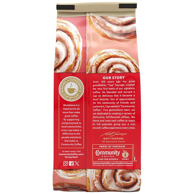 Community Coffee Cinnamon Roll Flavored Ground Coffee, Naturally Flavored, 11 Ounce (Pack of 1)