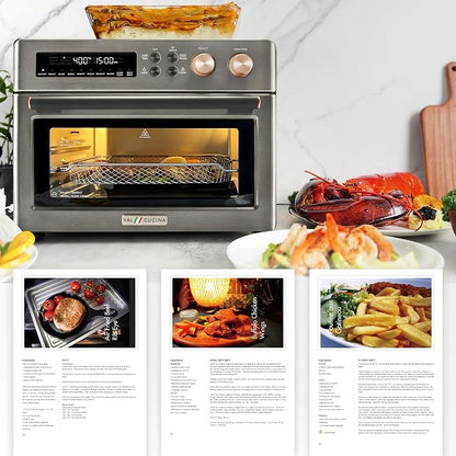 VAL CUCINA Infrared Heating 26.3 QT Air Fryer Toaster Oven, Large Countertop Convection Oven 10-in-1 Combo, 6-Slice Toast, Enamel Baking Pan Easy Clean with Recipe Book, Black Matte Stainless Steel