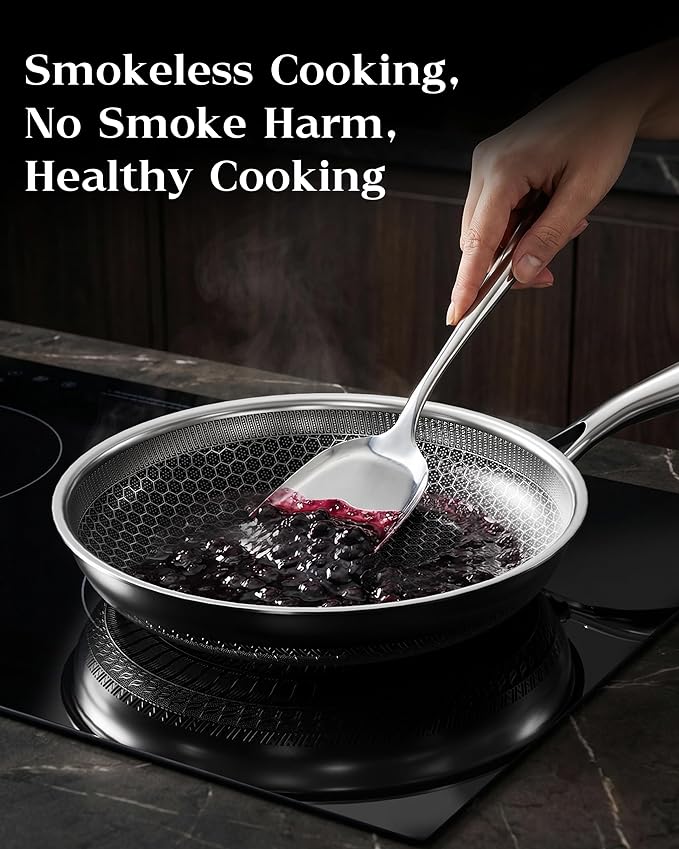 Nonstick Frying Pan with Lid 7-Inch, Durable Stainless Steel Skillet, Induction Cooktop Compatible, PFOA-Free Scratch-Proof, Dishwasher & Oven Safe, Stay-Cool Handle, Silver Kitchen Cookware
