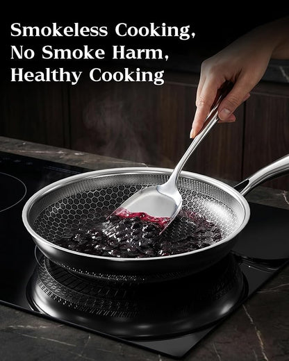 Nonstick Frying Pan with Lid 7-Inch, Durable Stainless Steel Skillet, Induction Cooktop Compatible, PFOA-Free Scratch-Proof, Dishwasher & Oven Safe, Stay-Cool Handle, Silver Kitchen Cookware