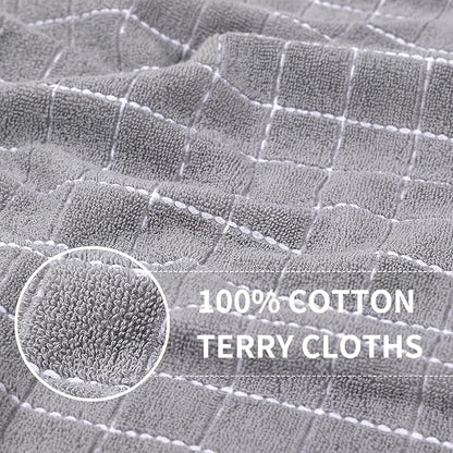 Homaxy 100% Cotton Terry Kitchen Towels(White and Light Grey, 13 x 28 Inches), Checkered Designed, Soft and Super Absorbent Dish Towels, 4 Pack