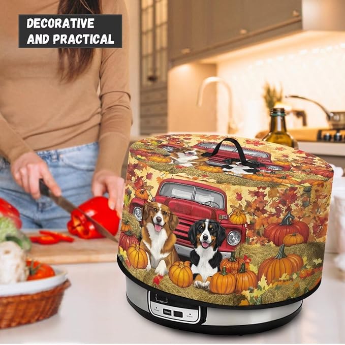 Autumn Dogs Truck Slow Cooker Dust Cover Protection Compatible with 6-8 qt Crock for Pot Small Kitchen Appliance Thanksgiving Decor Dust Cover