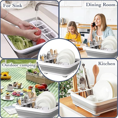 Collapsible Bowls, Plates, and Dishes Drainer, Portable Space-Saving Dish Rack for Kitchen, RV, Campers, and Travel Trailers