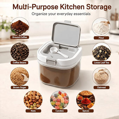 Airtight Brown Sugar Container with Spoon - 27 Fl Oz (800ml) Clear Storage Jar for Pantry - BPA-Free AS Material Perfect for Ground Coffee (Holds 12 oz Weight), Beans, Flour & Tea