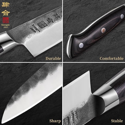 kanngou 7 Inch Santoku Knife, Black Forged Japanese Chef Knife with AUS-8 Alloy Steel, Japanese Santoku Knife with Full Tang Pakkawood Handle, Christmas Gift with Premium Box (7 Inch Santoku Knife)