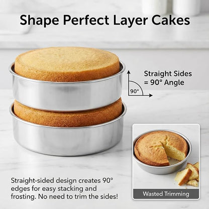 Hemoton 9.6 Inch Round Cake Pans Set of 2, Heavy Duty Stainless Steel Baking Pans for Oven, Flat Base Layer Cake Molds for Cheesecake, Non-Toxic & Dishwasher Safe