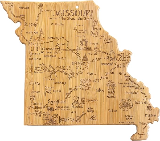 Totally Bamboo Destination Missouri State Shaped Serving and Cutting Board, Includes Hang Tie for Wall Display