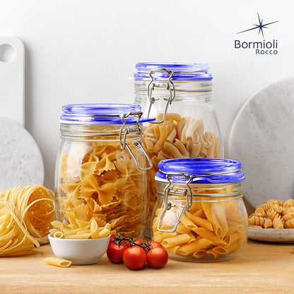 Bormioli Rocco Fido Collection, 6 Pack, 17 Oz. Food Storage Glass Jars, Airtight Rubber Seal & Glass Lid, With Stainless Wire Clamp, Made In Italy.