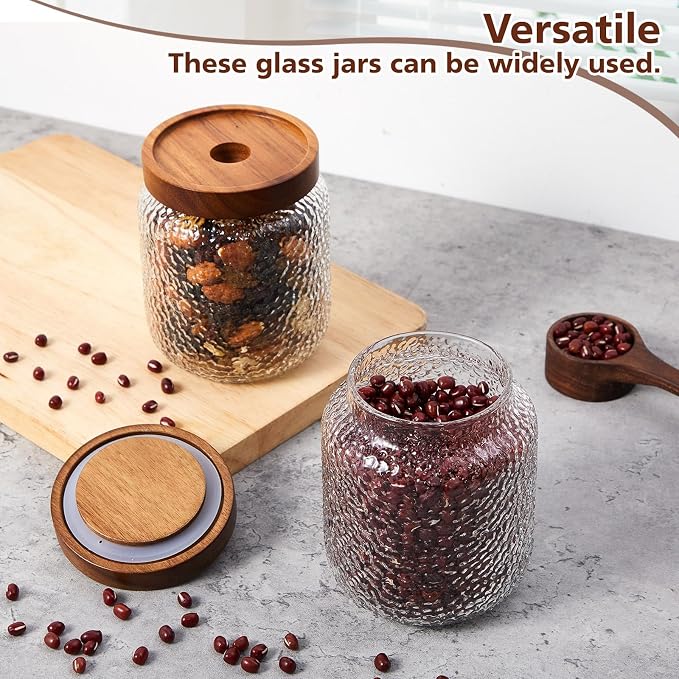 LemonRoad 4 Pack 16 oz Vintage Glass Jars with Lid Decorative Airtight Glass Food Containers Anti Slip Storage Canister for Kitchen Counter Pantry Coffee Nuts Sugar Candy Tea Cookie Spices Oats Cereal