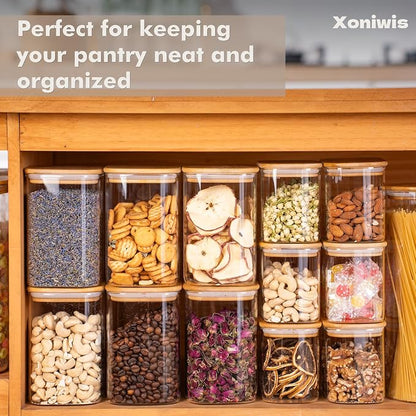 6-Pack 0.7Qt Small Rectangle Glass Storage Jars with Bamboo Lids | Minimalist Kitchen Organizer,Pantry Storage Container,Food Storage Container,Scandinavian Style Storage,Nordic Style Storage