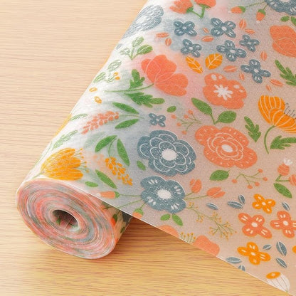 INNOLITES Shelf Liner for Kitchen Cabinets, Non-Adhesive Drawer Liner, Waterproof Washable EVA Floral Pattern, Protect Dresser Cupboard Refrigerator Shelves (Honey Coral Blue, 11.8" x 120")