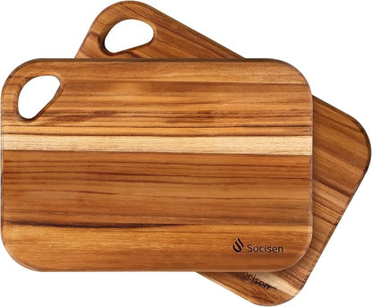 Socisen 2-Pack Small Teak Cutting Boards, 8.6" Mini Wood Charcuterie Board | Premium Teak Wood·FSC Certified·Lightweight Chopping Board·Non Toxic Serving Board·Tiny Cheese Board Set·Easy to Clean