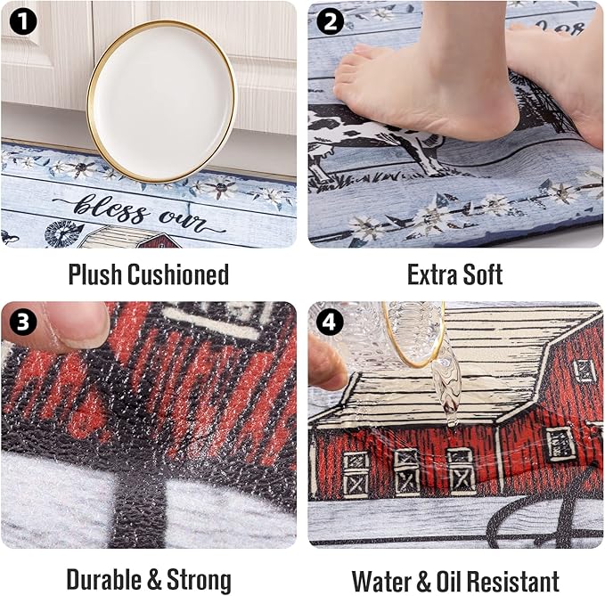 Carvapet Anti-Fatigue Kitchen Floor Mats 2 Piece Set - Cushioned PVC Ergonomic Kitchen Rugs and Mats, Waterproof Stain-Resistant Non-Skid Comfort Mat for Sink Laundry Office, 17"x27"+17"x47"
