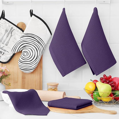 Homaxy 100% Cotton Waffle Weave Kitchen Dish Cloths, Ultra Soft Absorbent Quick Drying Dish Towels, 12 x 12 Inches, 18-Pack, Eggplant