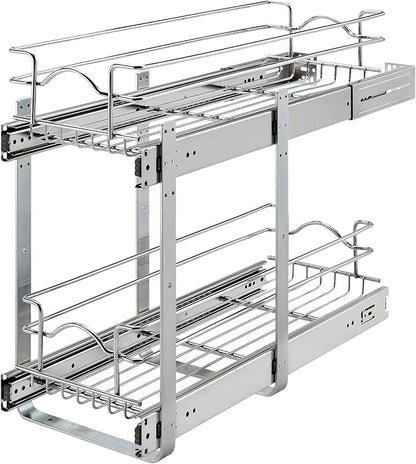 Rev-A-Shelf 2-Tier Pullout Shelf and Drawer Organizer for Kitchen Cabinets, Slide Out Storage Basket, Min Opening Width of 8.5", 9" x 22", 5WB2-0922CR-1