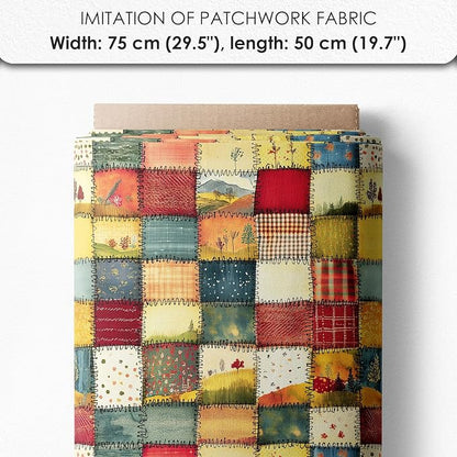 Patchwork Autumn Landscape Cotton Fabric Panel – 6 Designs (10×10 inch Each) + Bonus Sheet 29.5×19.6 inch, 100% Cotton 140 GSM, Made in Türkiye
