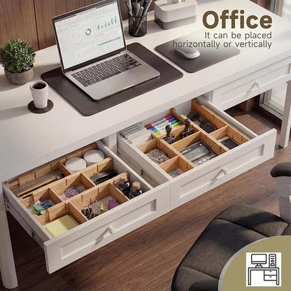 Bamboo Drawer Dividers, Expandable Kitchen Drawer Organizer, Include 6 Dividers, 6 Small Inserts and 6 Medium Inserts for Home, Office, Dressers