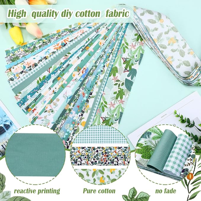 Kingdder Jelly Fabric Quilting Strips, Patchwork Roll 2.55 Inch Roll up Cotton Patchwork Jelly Fabric Craft for Quilters and Sewing DIY Crafts(Green Flower)