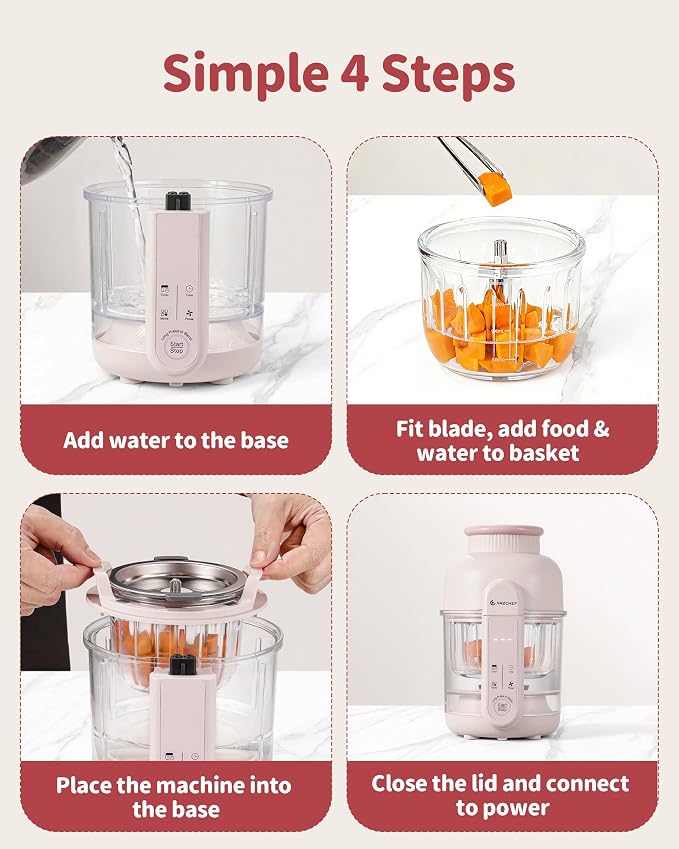 AMZCHEF Baby Food Maker with Auto Steam & Blend, 9-in-1 Baby Puree Maker with Food-grade glass, BPA-Free & Easy Cleaning, Touch Screen, Dishwasher Safe, Off-white