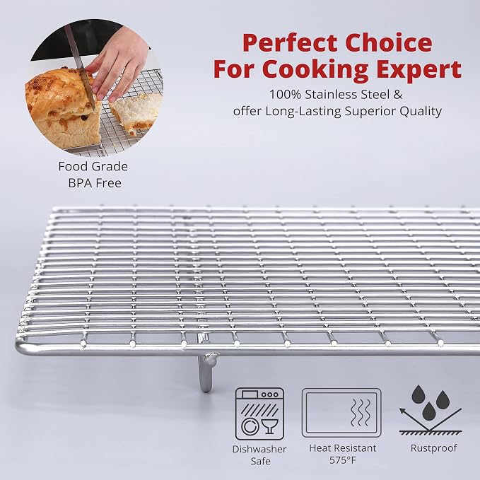 Prestige Baking Cooling Rack 11.5 x 16.5 in Cookware. Air Frying, Baking & Cooking. BPA free, food grade & thick. 100% stainless steel. Chef, professional cook approved.