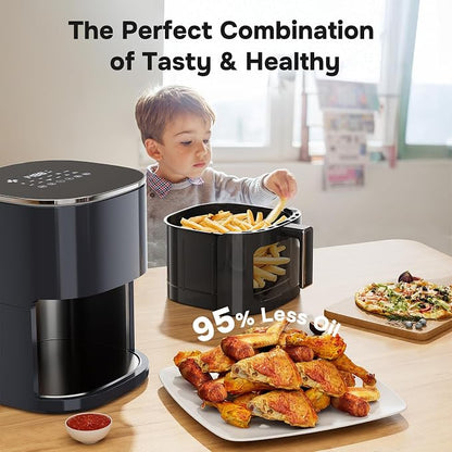 Simple Deluxe Air Fryer - 6.34 QT Digital Airfryer with Visible Window, 12 Presets Functions, Nonstick and Dishwasher-Safe Basket, 1700W, Gray