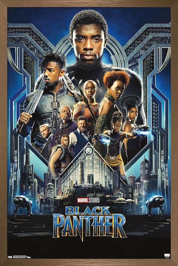 Trends International Marvel Cinematic Universe - Black Panther - Group One Sheet Wall Poster, 14.725" x 22.375", Bronze Framed Version