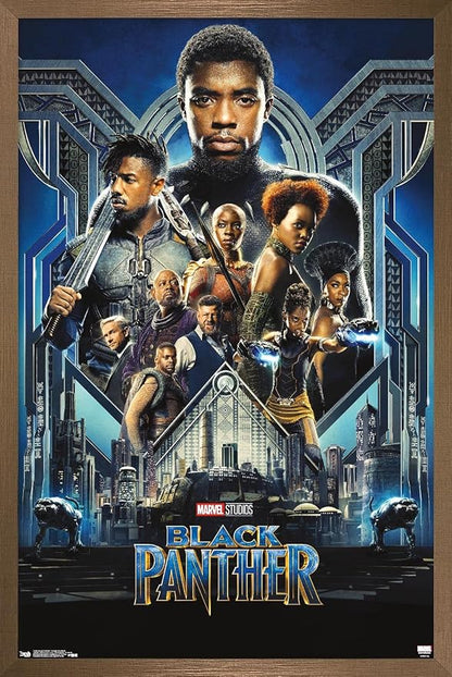 Trends International Marvel Cinematic Universe - Black Panther - Group One Sheet Wall Poster, 22.375" x 34", Bronze Framed Version