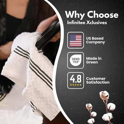 Infinitee Xclusives Premium Dish Cloth 100% Cotton 12 x 12 Inches |Pack of 4| - Ultra Soft Tea Towels - Highly Absorbent Kitchen Rags - Terry Dishcloth for Kitchen and Household Cleaning |Black|