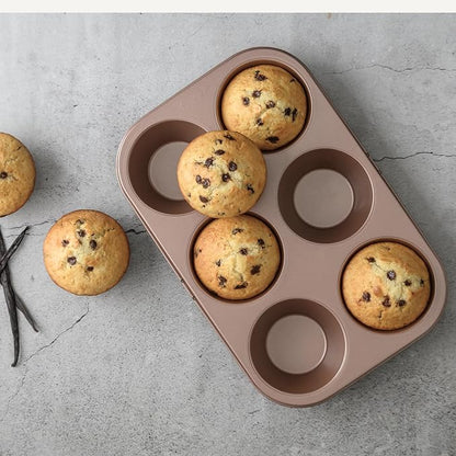 HAPPIELS 6-Cup Jumbo Muffin Pan Nonstick for Oven Baking, PFOA & BPA Free | Non Stick Large Cupcake Tin | Nontoxic Muffins Tins Big Size | Non Toxic Non Stick Baking Trays | Cupcakes Tray
