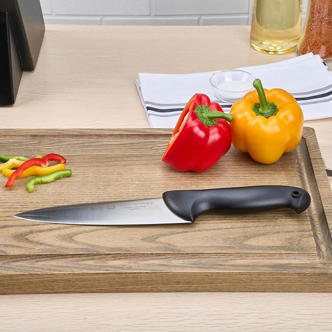 Restaurantware Sensei 8 Inch Chef Knife 1 With Colored Coded Pins Kitchen Knife - High-Carbon Stain-Resistant Black German Steel Meat Knife Ergonomic Handle