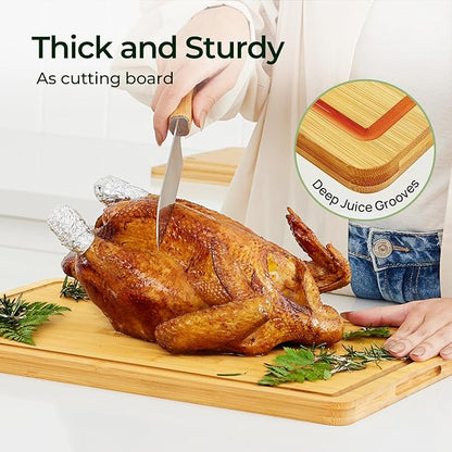 Keechee Kitchen Essentials Natural Bamboo Cutting Board XL With Durable, Knife-Friendly Surface & Deep Juice Groove – Perfect For BBQ(Pre Oiled, Natural)