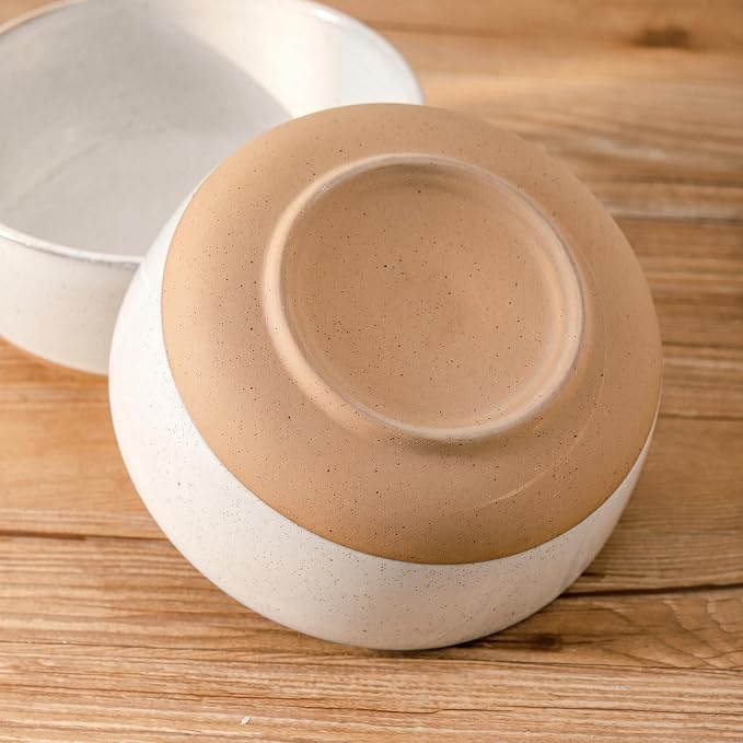 HASENSE Ceramic Cereal Bowls Set of 6, Bluish White Bowls Microwave Safe and Dishwasher Safe for Kitchen, 30 OZ Bowls for Soup, Salad and Oatmeal, 6 Inch Porcelain Dinner Bowls with Two-Tone Color