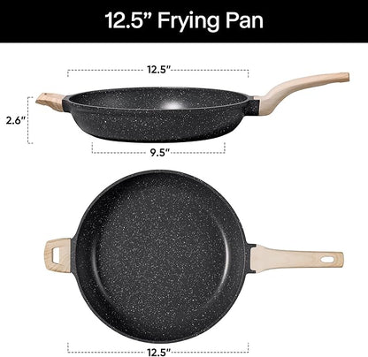 CAROTE 12.5 inch Nonstick Frying Pan Skillet,Non Stick Granite Fry Pan Egg Pan Omelet Pans, Stone Cookware Chef's Pan, PFOA Free,Induction Compatible