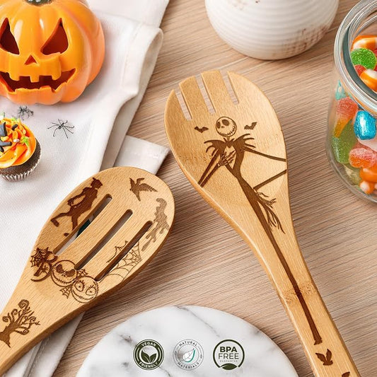 Nightmare Wooden Spoons for Cooking Before Christmas - Wooden Utensil Set with Spatulas & Spoons, Heat-Resistant, Eco-Friendly Kitchen Utensils for Non-Stick Cookware