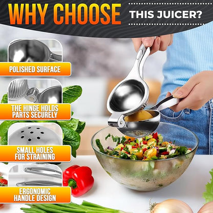 Stainless Steel Lemon Squeezer for Max Juice in Seconds – 8.3"x2.6" Lime Squeezer | Heavy-Duty, Ergonomic Handheld, Juicer for Citrus Juice Extraction for Holiday & Festive Drinks, Great Kitchen Gifts