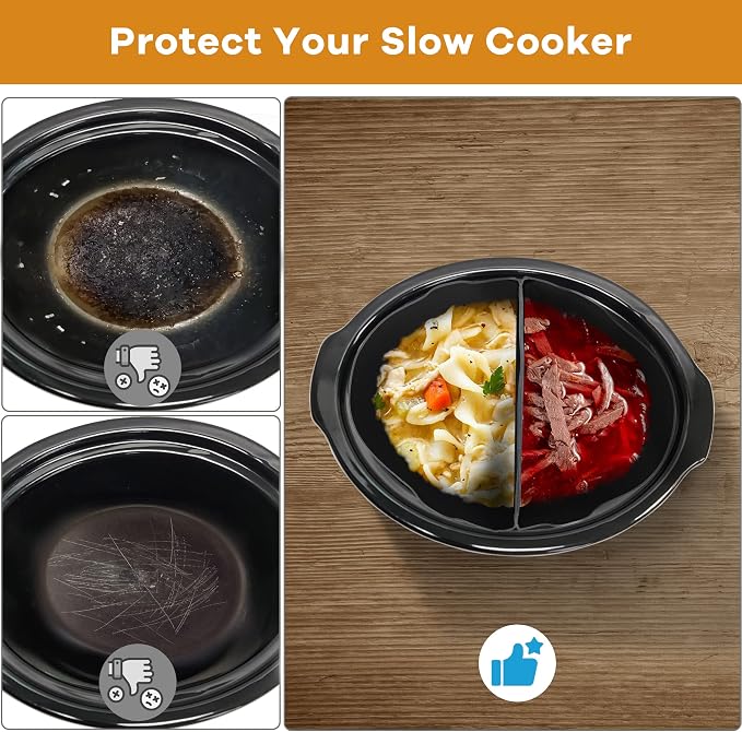 Silicone Liners Fit for Crock Pots/Slow Cookers 7-8QT, Slow Cooker Divider Insert Compatible for Crock Pot Liners, Reusable/BPA Free/Leakproof/Cooking Accessories for Most 7-8 QT Slow Cooker