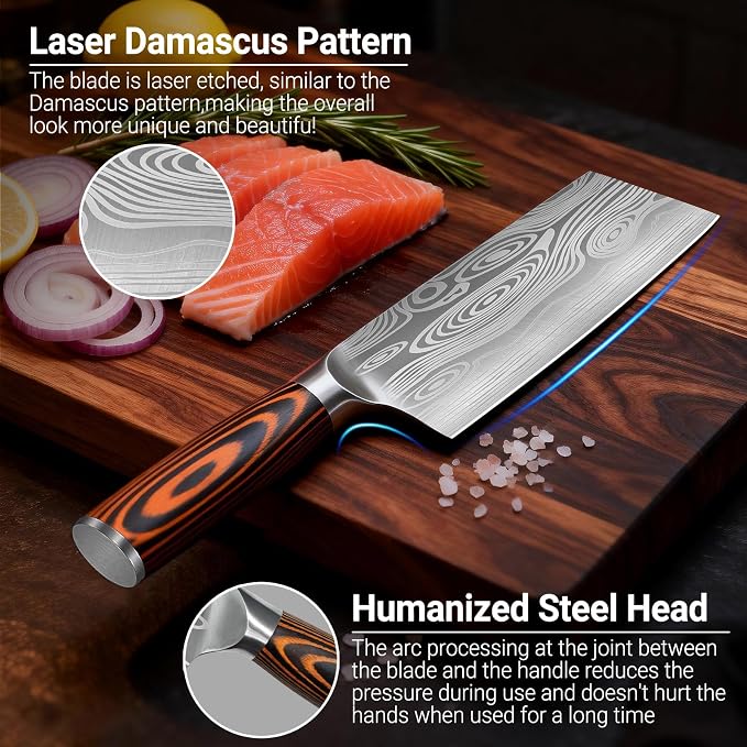 Meat Cleaver Knife Ultra Sharp Kitchen Knife 8 Inch, High Carbon Stainless Steel Butcher Knife with Wooden Handle, Chinese Cleaver for Meat Cutting Vegetable Slicing Perfect Birthday Gifts