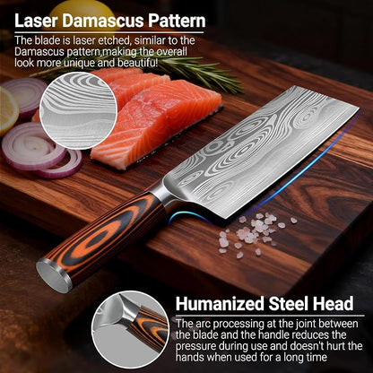 Meat Cleaver Knife Ultra Sharp Kitchen Knife 8 Inch, High Carbon Stainless Steel Butcher Knife with Wooden Handle, Chinese Cleaver for Meat Cutting Vegetable Slicing Perfect Birthday Gifts