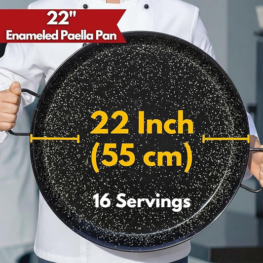 Paelluxe Paella Pan – Enamelled, No-Rust Steel Skillet – Easy-to-Clean Pan for Propane & Gas Burners – Indoor & Outdoor Cooking Cacerola Paellera Sarten – 22 Inch, for 16 Servings