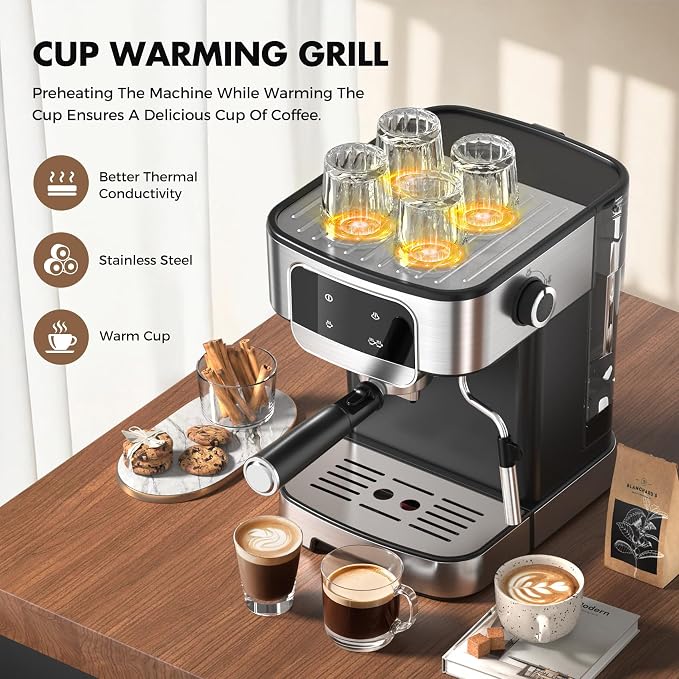 20-BAR Professional Espresso Machine, with Led Touchscreen Controls, Powerful Milk Frother, for Making Cappuccinos & Lattes at Home, Black