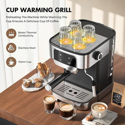 20-BAR Professional Espresso Machine, with Led Touchscreen Controls, Powerful Milk Frother, for Making Cappuccinos & Lattes at Home, Black